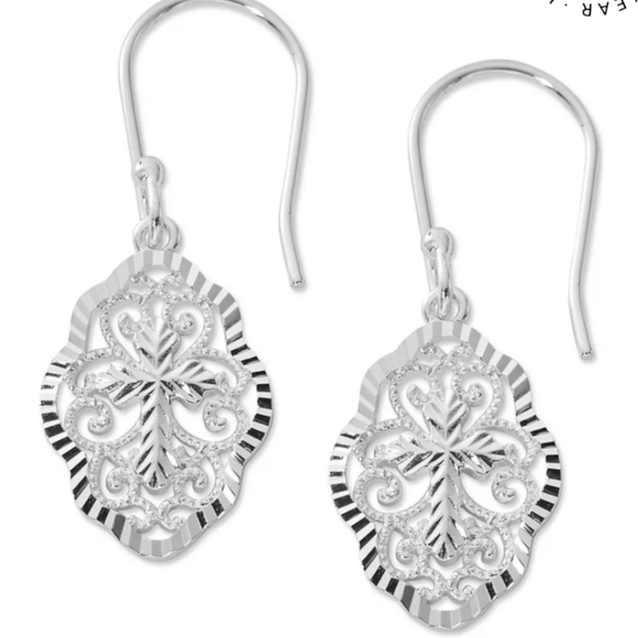 Belk Silverworks Silver Plated Diamond Cut Cross Earrings - Picture 1 of 4